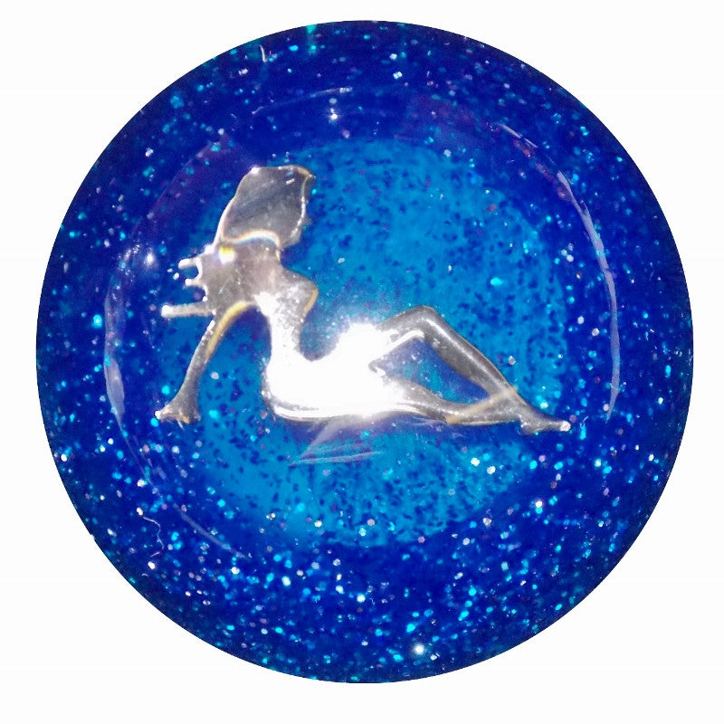 Chrome Lady in a Blue Glitter Brake Knob