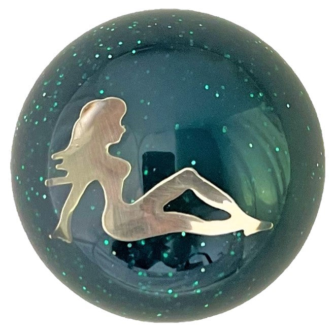 Chrome Lady in Green Glitter Shift Knob