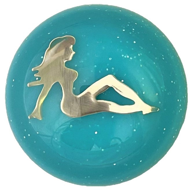 Chrome Lady in Teal Glitter Brake Knob