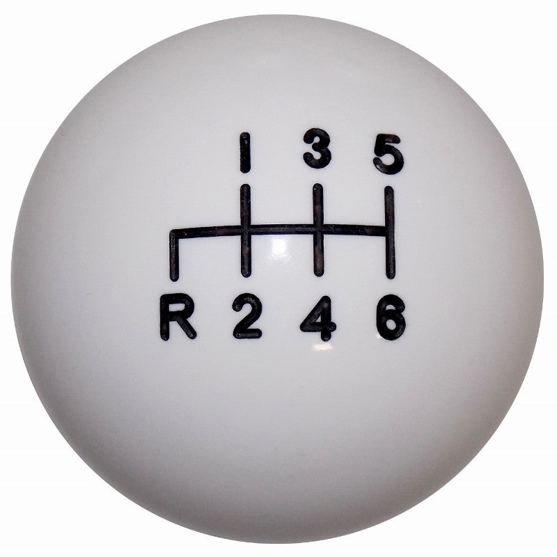 White 6 Speed R Down Left Shift Knob