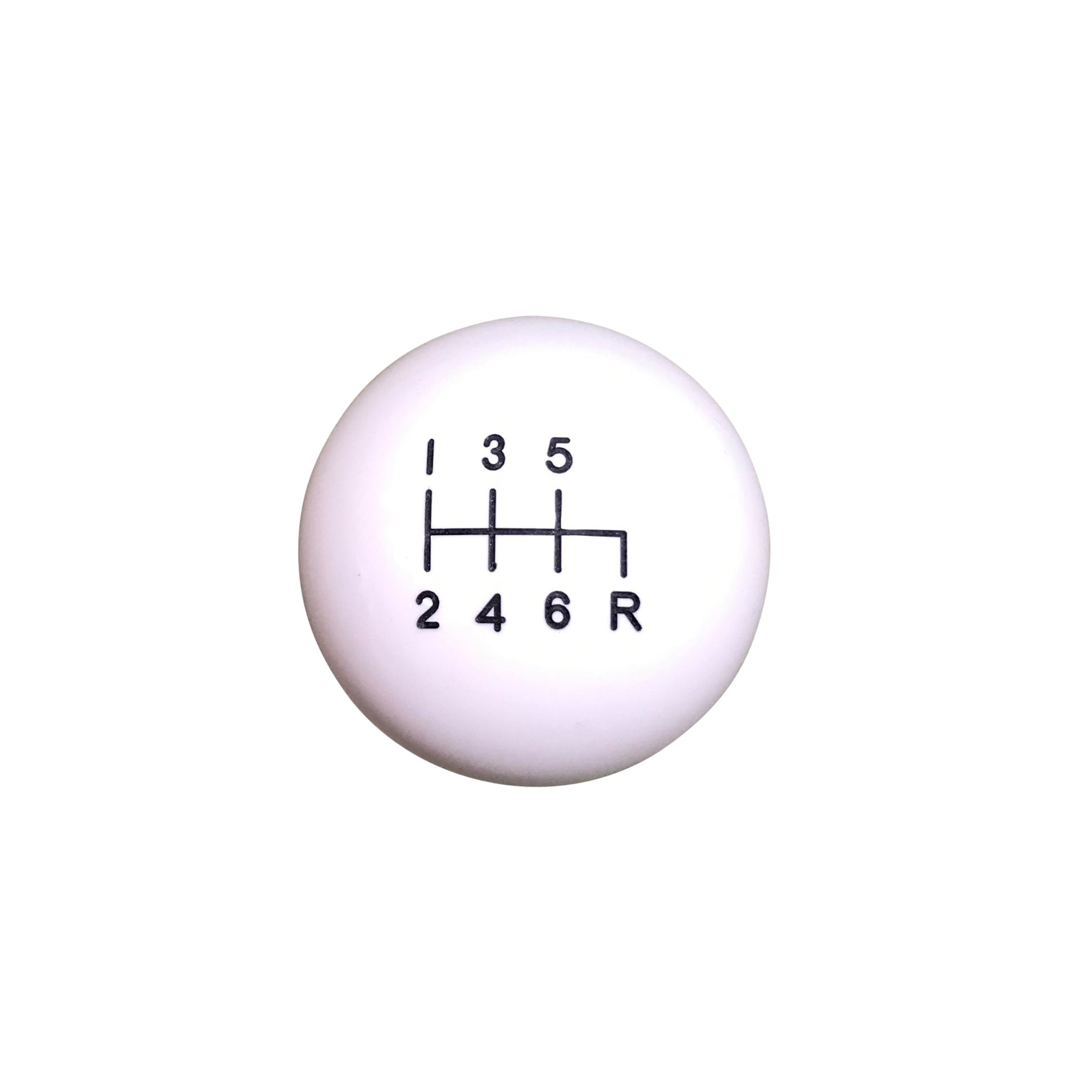 image of 1-7/8" White 6 Speed Shift Knob Reverse Down Right