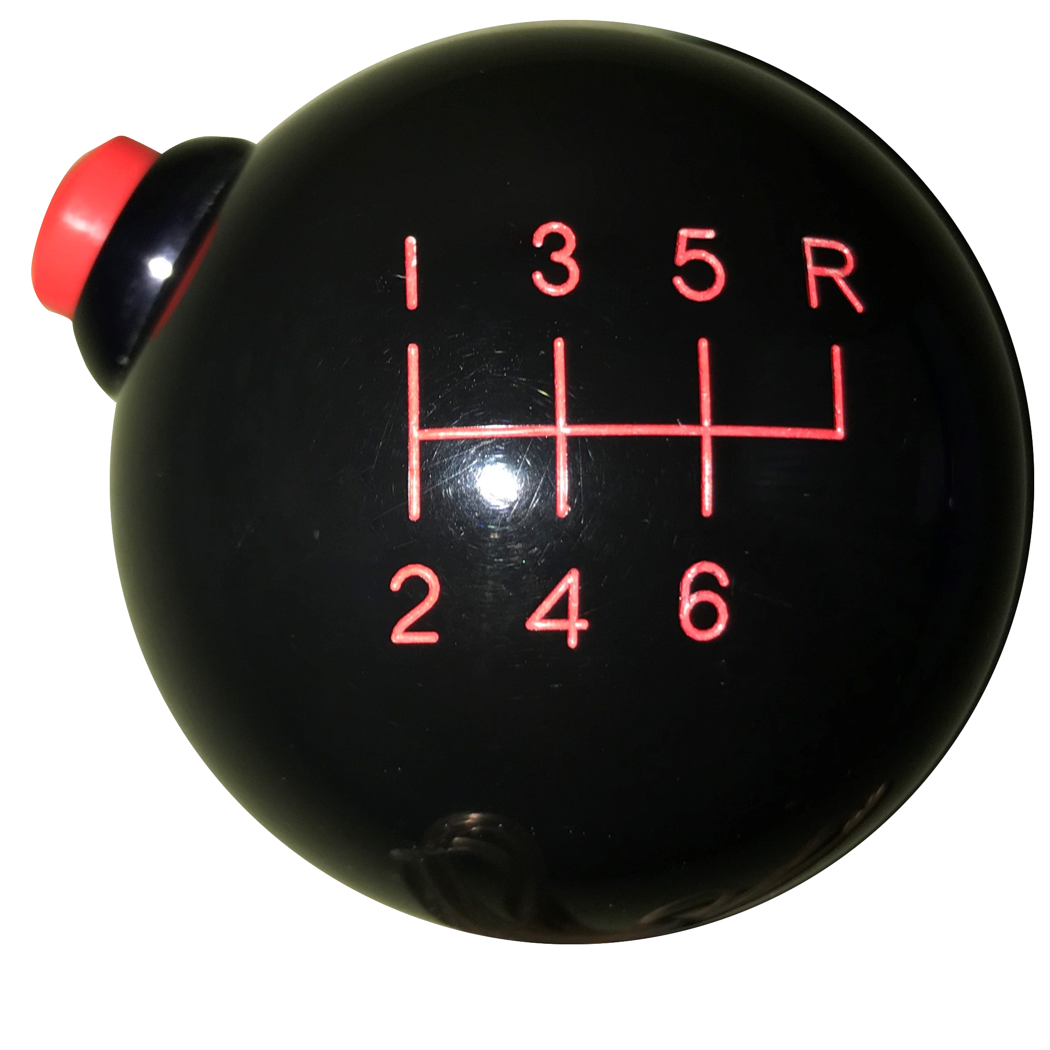 image of Black 6 Speed Reverse Upper Right Side Button Shift Knob