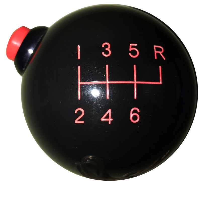 image of Black 6 Speed Reverse Upper Right Side Button Shift Knob