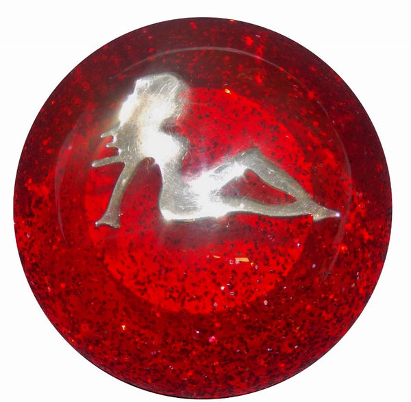 Chrome Lady in Red Glitter Shift Knob