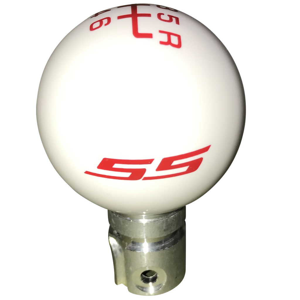 image of 2013 up Camaro White with Red SS Logo 6 Speed Reverse Up Right Shift Knob
