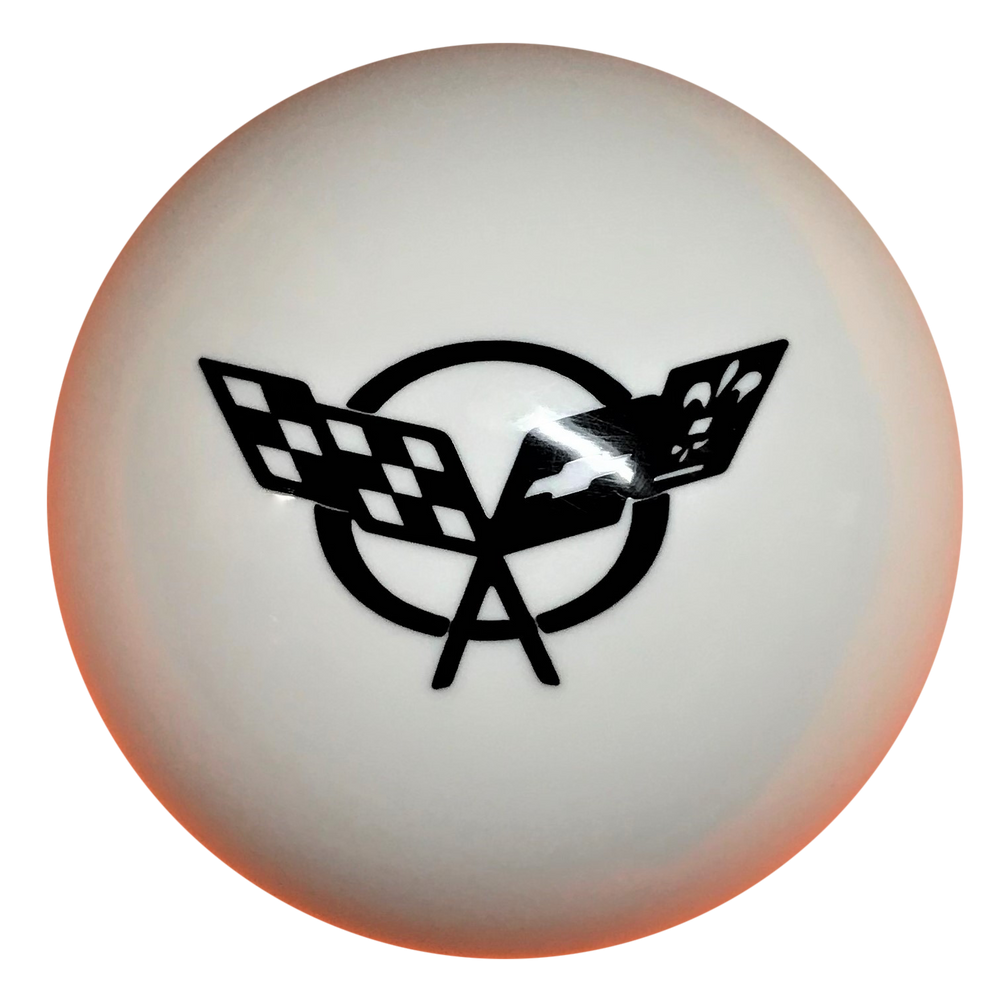 White C5 Flags Logo Shift Knob with C5 Automatic Shifter Adapter