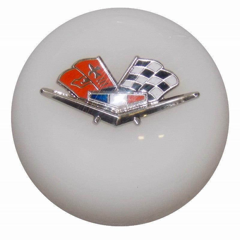 White Chevy Flags Emblem Shift Knob