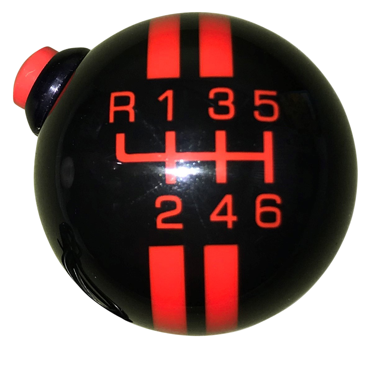 image of Rally Stripe 6 Speed Black with Red Side Button Shift Knob