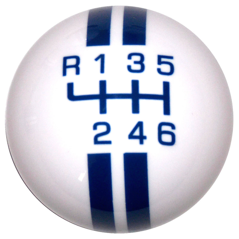 Rally Stripe New 6 Speed White with Blue Shift Knob