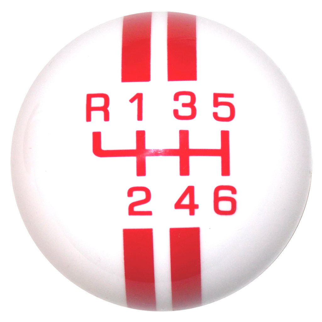 Rally Stripe New 6 Speed White with Red Shift Knob