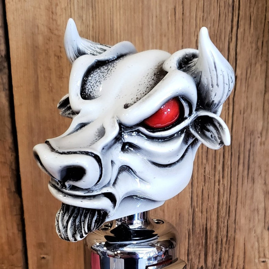 image of twisted shifterz el toro white bull with red eyes shift knob